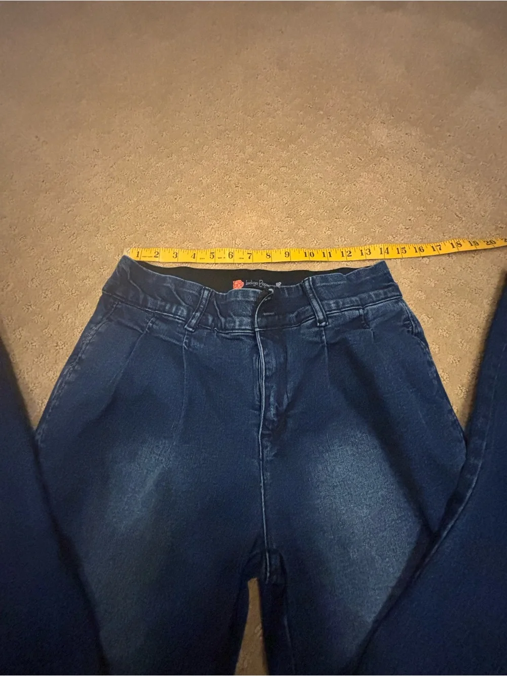 Indigo Poppy Women's 80’s pleated pull up Waistband dark blu bootcut sz 8P